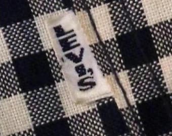 70s Levi's Big E Gingham Flared Pants 26x29 , Rare Vintage 1970s Levi's Blue Black & White Check  Jeans , 26 Waist Levis Checkered Pants