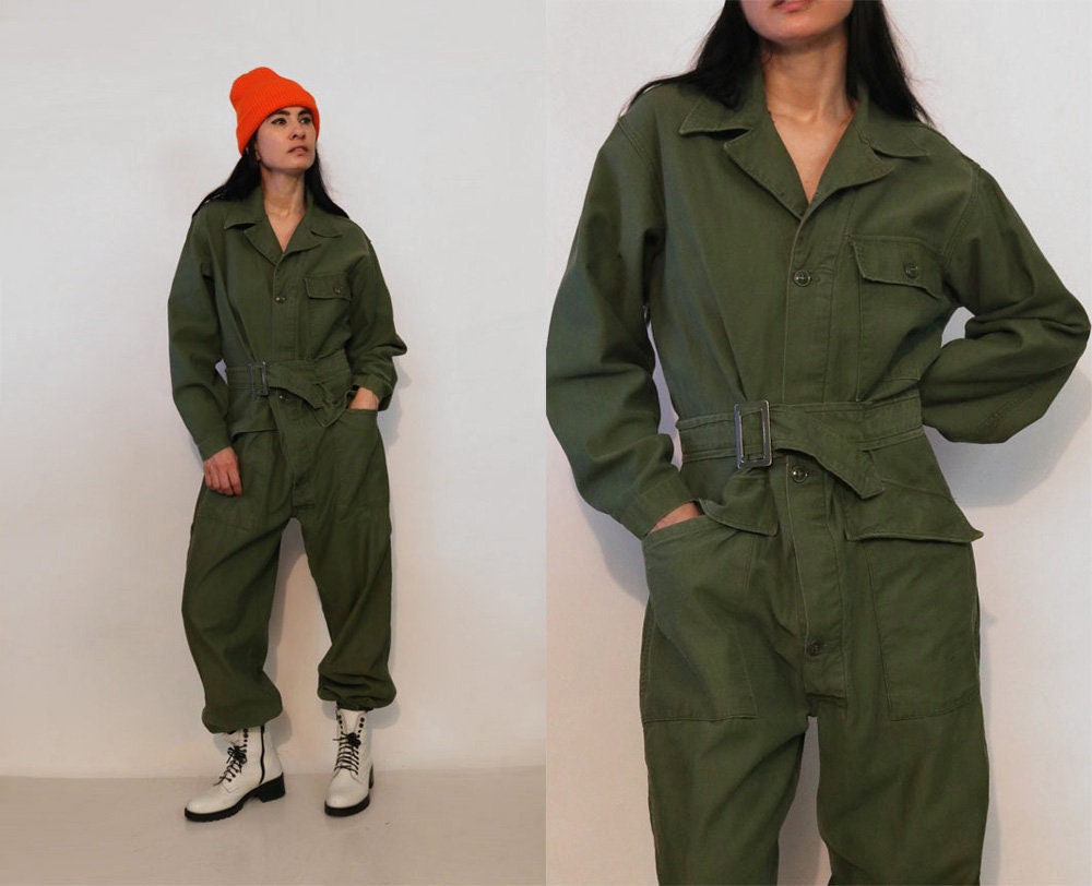 60s Military Coveralls / Vintage 1960s 1970s Vietnam Era Army Green Cotton  Military Coverall Jumpsuit -  Norway