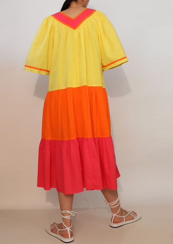 Color Block Cotton Gauze Caftan / Vintage 1970s 1… - image 5