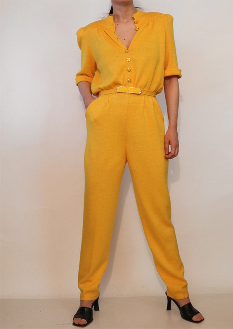 St John Orange Wool Knit Jumpsuit / Vintage 1980s Marigold / 80s Golden Orange St John Jumpsuit image 8