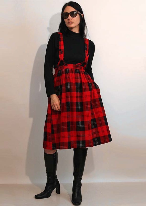 70s Plaid Cotton Flannel Suspender Dress,  Vintag… - image 2