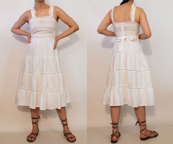 70s Broderie Anglaise White Cotton Lace Sundress … - image 8