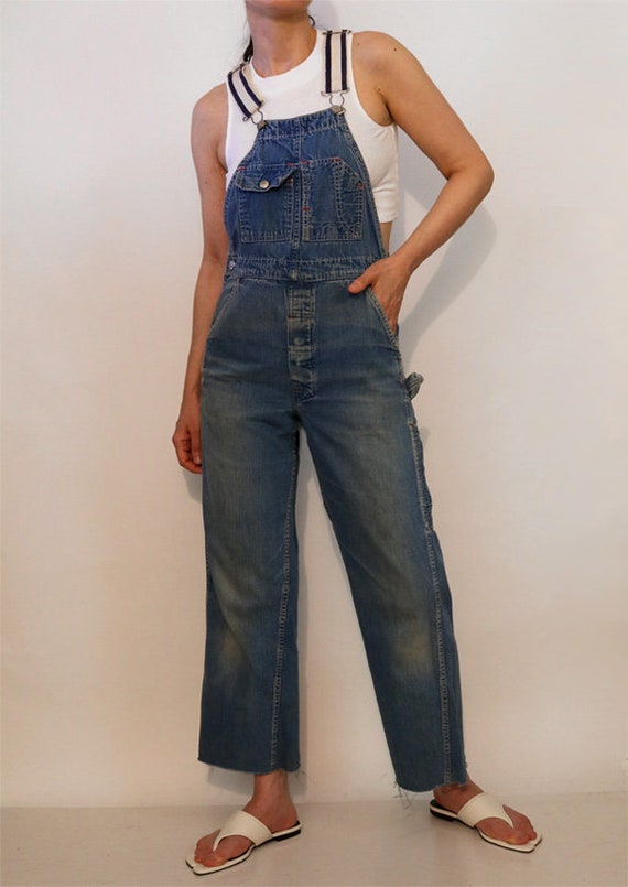 Rare 70s Madewell Patched & Faded Denim Overalls … - image 2