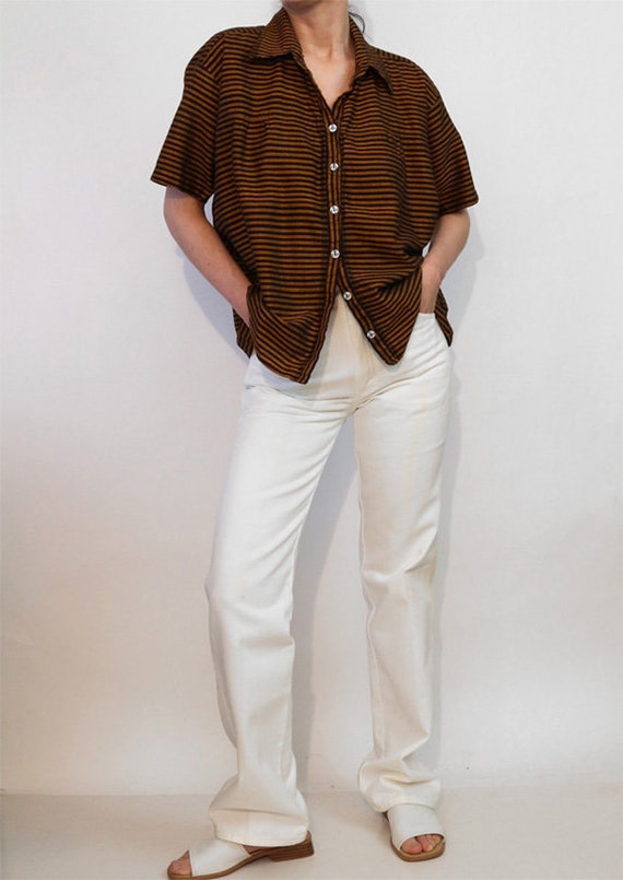 Russet n Indigo Cotton Striped Shirt / Vintage '8… - image 7