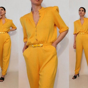 St John Orange Wool Knit Jumpsuit / Vintage 1980s Marigold / 80s Golden Orange St John Jumpsuit image 1