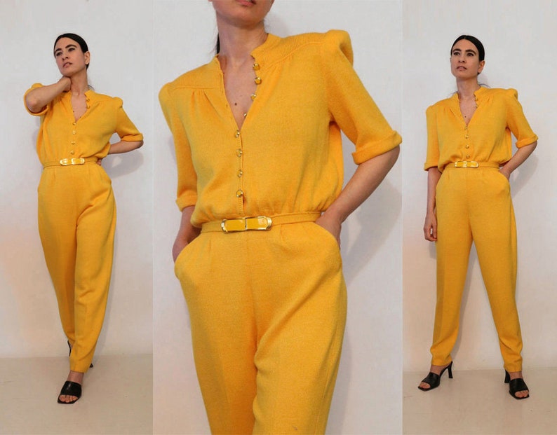 St John Orange Wool Knit Jumpsuit / Vintage 1980s Marigold / 80s Golden Orange St John Jumpsuit image 1