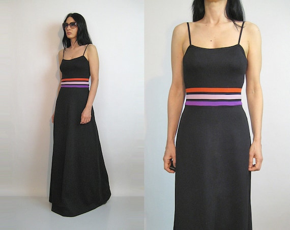 70s Rainbow Striped Knit Dress / Vintage 1970s Kni