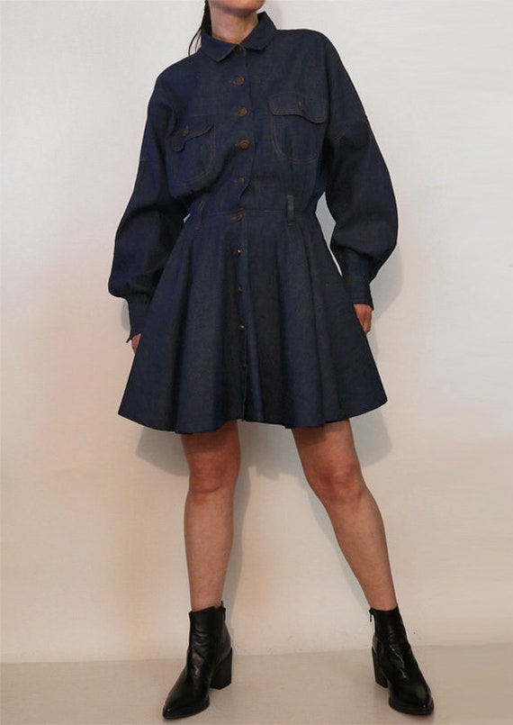 Nwt OMO Norma Kamali Dark Denim Dress / Vintage 1… - image 6