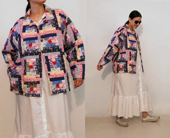 Reversible Quilted Patchwork Jacket / Vintage 197… - image 1