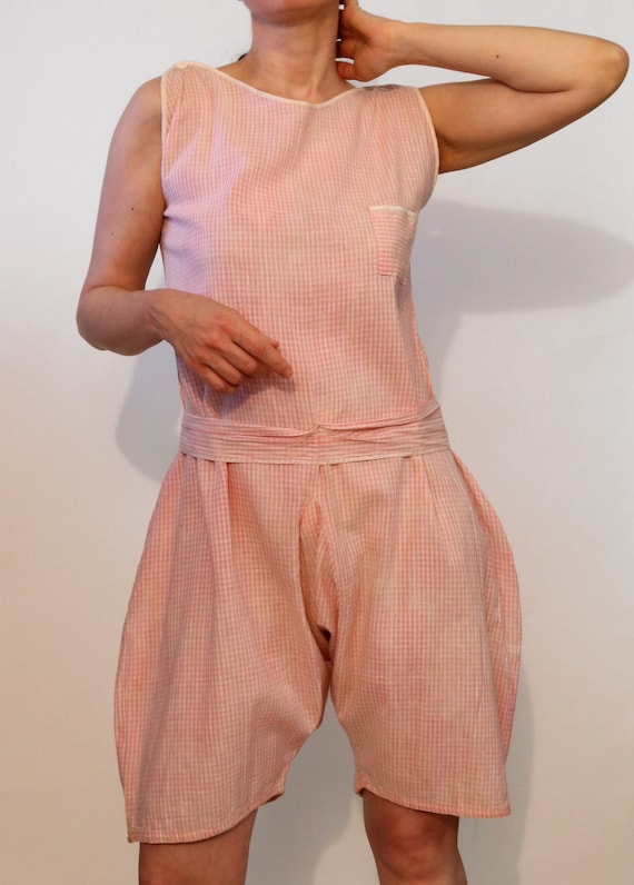 20s Gingham Cotton Shorts Romper / Vintage 1930s … - image 6