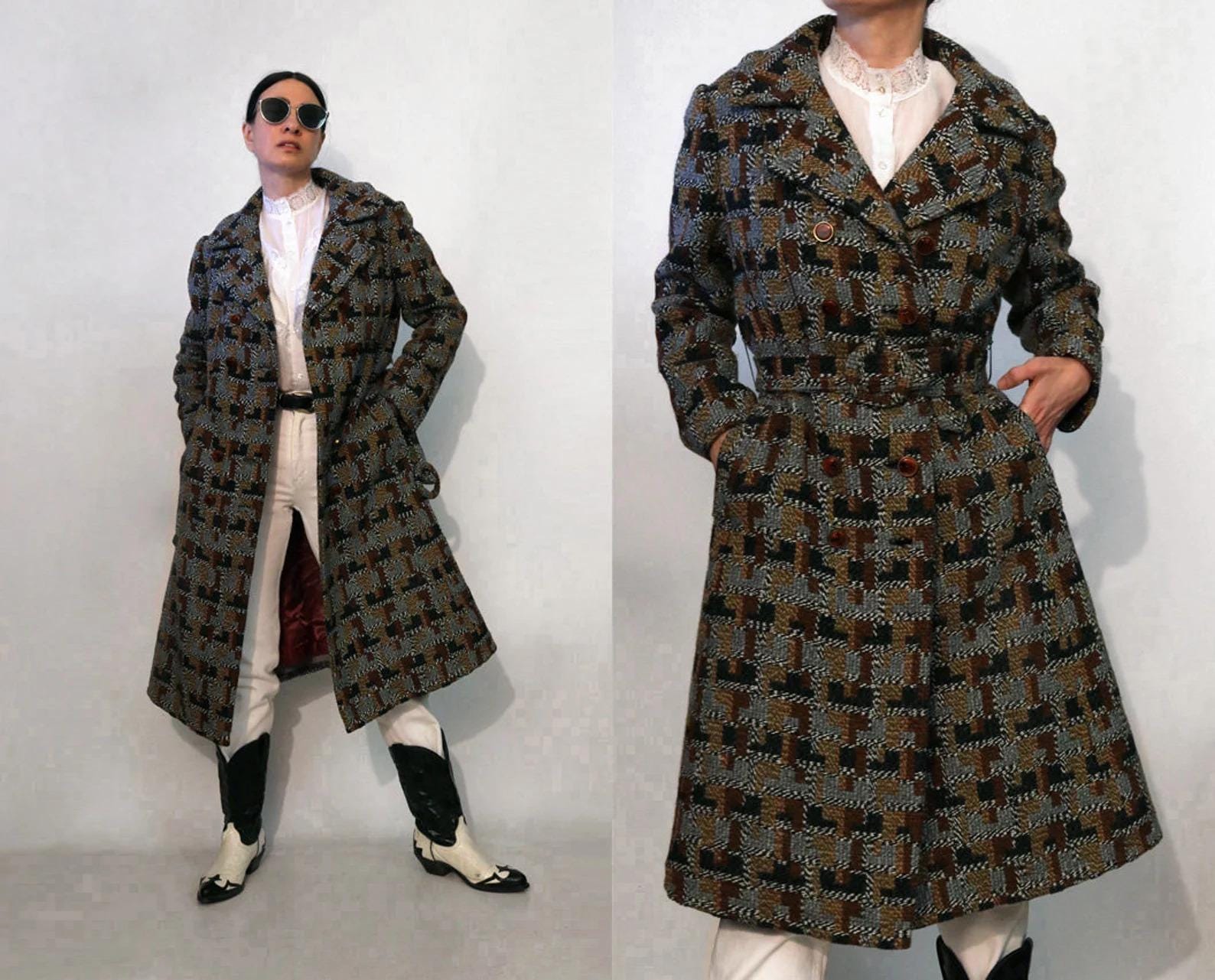 おまとめ4点　vintageヴィンテージコートウールモノトーンチェック She's Closet ステンカラーコート コート フェイクウール