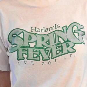 70s Spring Fever T-Shirt , Vintage 1970s White and Green Message Tee , 70s White T-Shirt , 70s Green T-Shirt , 70s Small Fitted T-Shirt