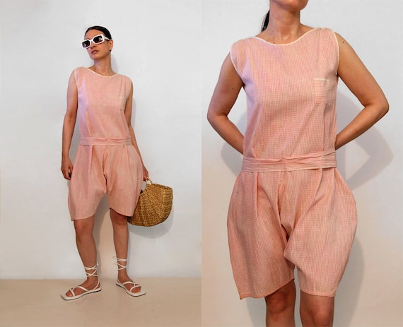 20s Gingham Cotton Shorts Romper / Vintage 1930s … - image 1