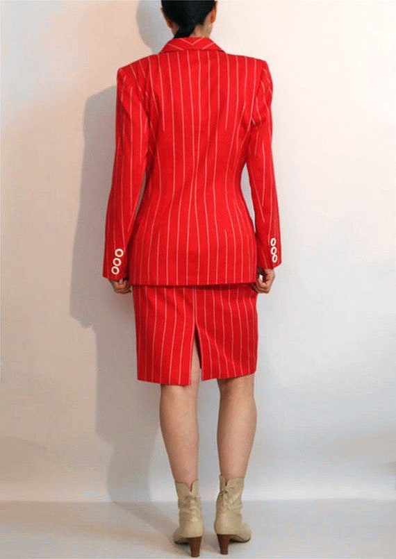 Ungaro Red and White Pinstriped Skirt Suit, Vinta… - image 9