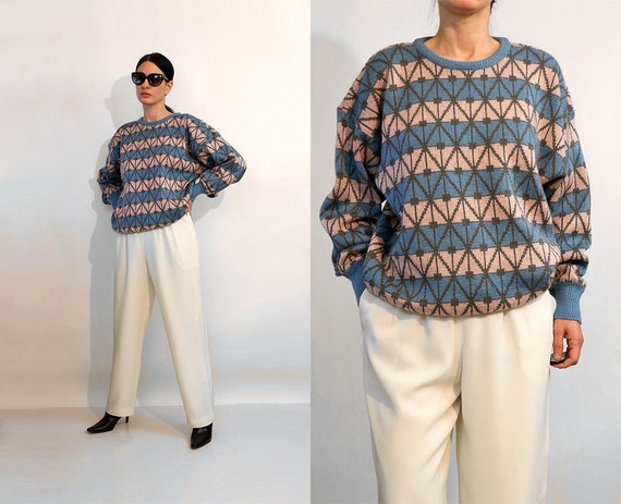 Cacharel Blush & Slate Geo Sweater / Vintage 1980s