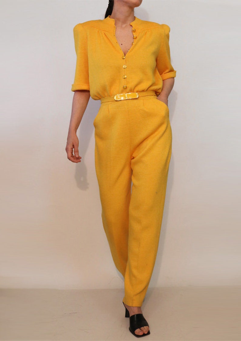 St John Orange Wool Knit Jumpsuit / Vintage 1980s Marigold / 80s Golden Orange St John Jumpsuit image 5