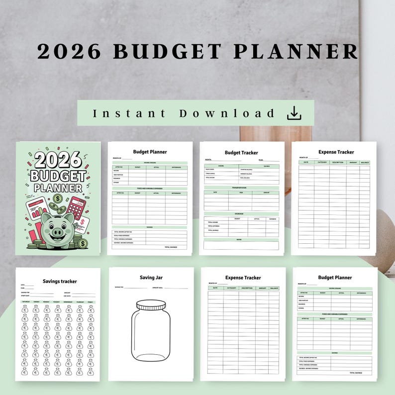 2026 Budget Planner: Printable Yearly Expense & Savings Tracker (PDF