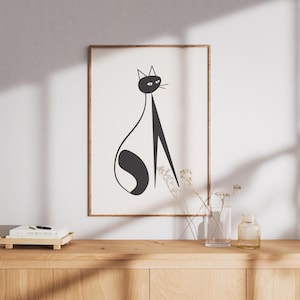 Minimalist Black Cat Wall Art – Modern Abstract Cat Print for Animal Lovers