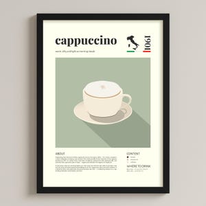 Cappuccino Coffee Wall Art - Minimalist Cafe Poster - Vintage Espresso Print - Kitchen Decor Gift