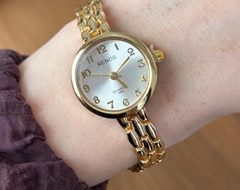 ヴィンテージゴールドチェーンブレスレットウォッチ：エレガントで