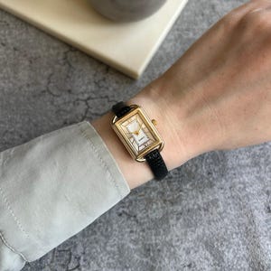 Black Colour Rectangular Woman Wrist Watch, Leather Strap watch, Vintage Design, Present for Her, Gift for Her, White Dial, Trendy Watch