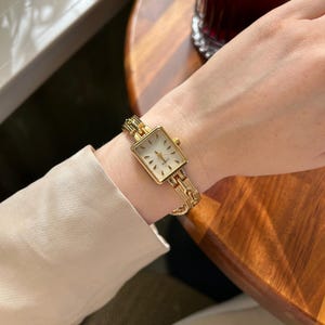 Gold Square Watch for Women, Adjustable Metal Band Women Watch, Vintage Design, Present for Her, Gift for Her, White Dial, Trendy Watch