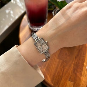 Silver Square Watch for Women, Adjustable Metal Band Women Watch, Vintage Style, Present for Her, Gift for Her, White Dial, Trendy Watch