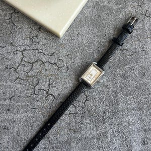 Black Colour Rectangular Woman Wrist Watch, Leather Strap watch, Vintage Design, Present for Her, Gift for Her, White Dial, Trendy Watch