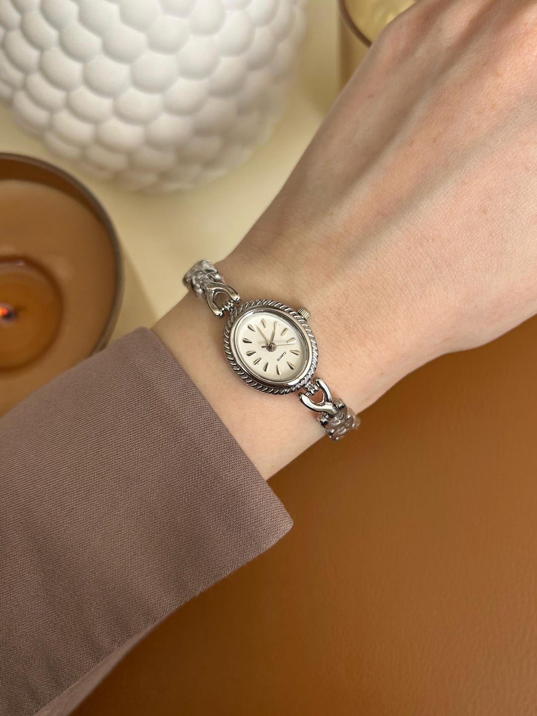 Black woman clock face Silver grey white hair inspiration 46mm Unisex Automatic Watch (Silver) main image 1