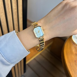 Rectangle Watch for Women, Adjustable Metal Band Gold Women Watch, Vintage Design, Present for Her, Gift for Her, Blue Dial, Trendy Watch