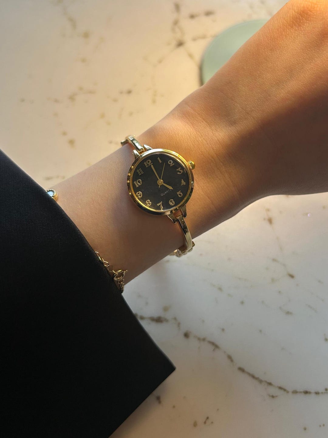 Sku0289 Retro Gold Black dial Women Minimalist Watch Bracelet Stainless steel Sku:0289 Gold black mini watch gold bracelet + gift box  main image 3
