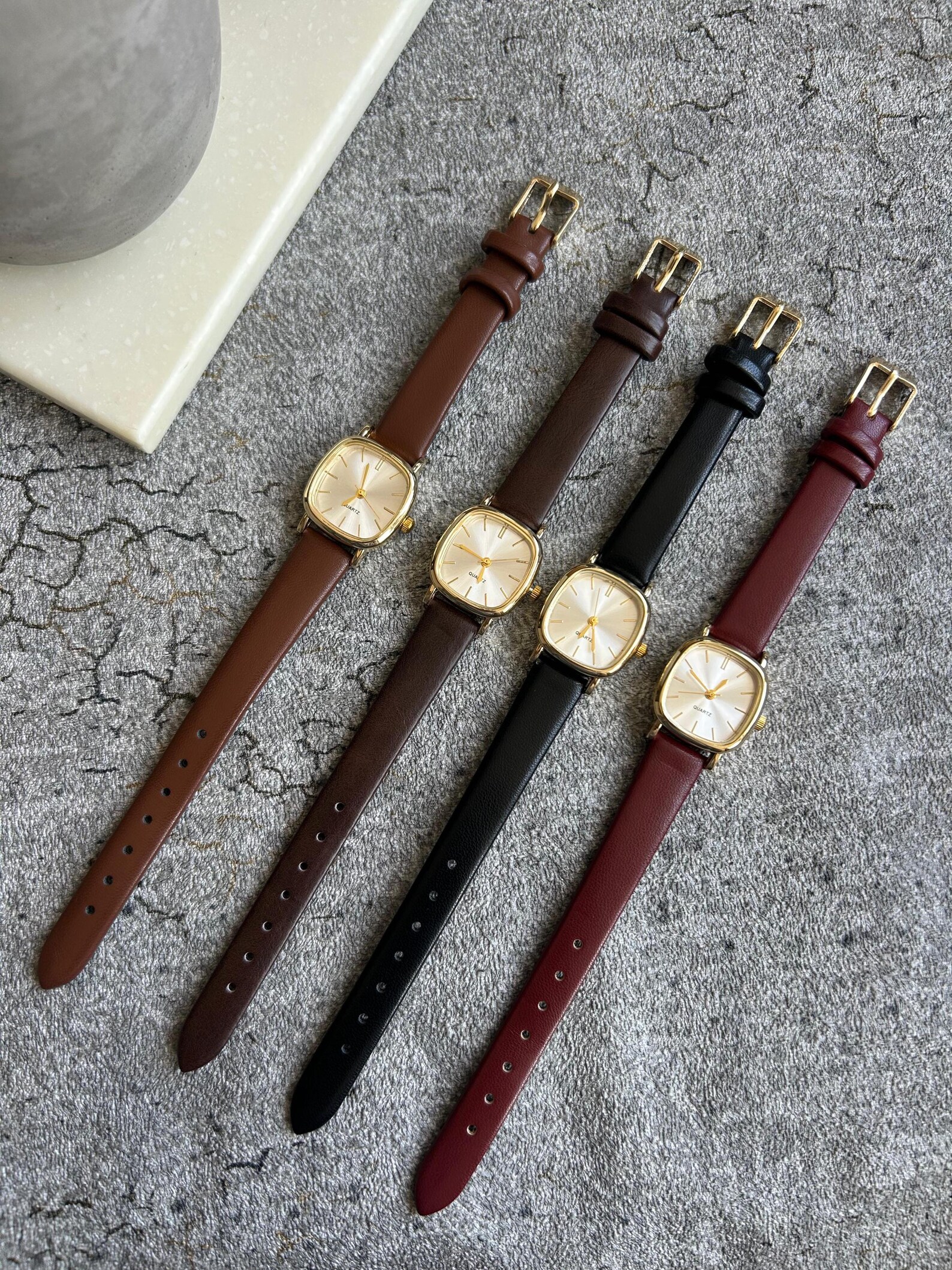 Art Brown Leather Waterproof Noctilucent Jade Stone Watches