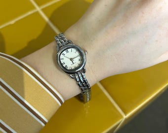 Vintage Roman Numeral Watch: Silver Stainless Steel Minimalist Wristwatch