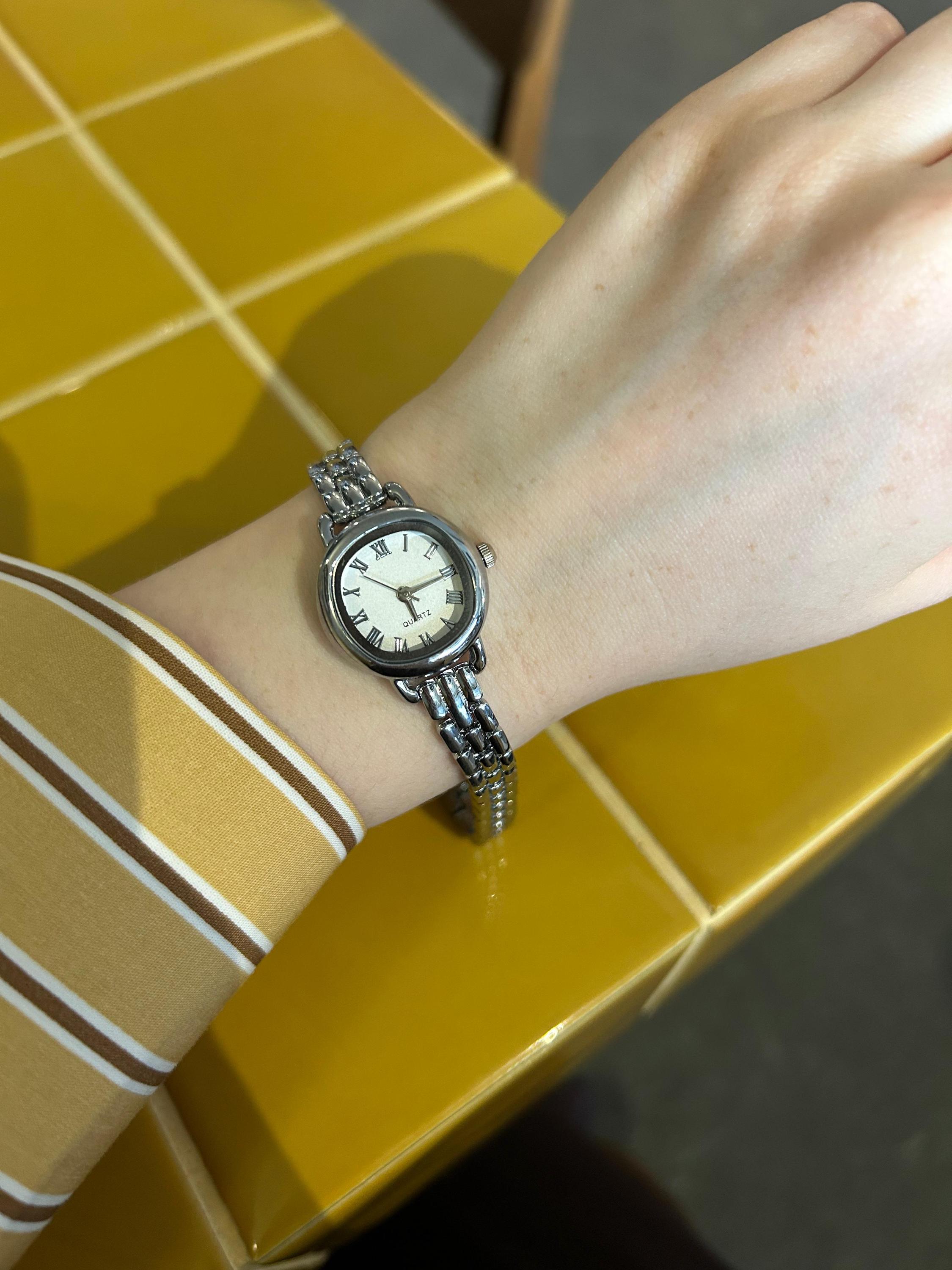 Classic Silver Stainless Steel Crystal Watch with Roman Numerals Silver Rectangle Roman Numeral Watch - Lovisa main image 3