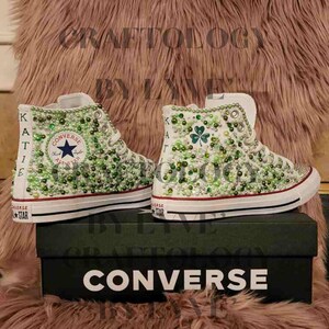Custom Green Pearl High-Top Sneakers- Handmade Bling Rhinestone Shoes for Men & Woman - Luxury Wedding, Prom, Special Occasion