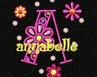 Funky Flowers Monogram Font Machine Embroidery Designs