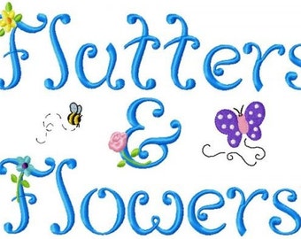 Flutters and Flowers Monogram Font Machine Embroidery Designs