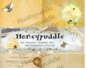 Bee Keeper, Printable Journal, Florals, Bees, Butterflies Printable ephemera digital download, Junk Journal