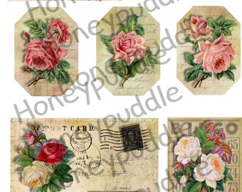 Vintage Digital Floral Ephemera Kit, Junk Journal kit, Useful Ephemera, Bingo Card, Postcard, Faux Ephemera, Printable Collage sheet