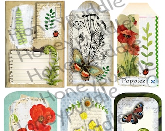 Journal Cards, Junk Journal, Nature Themed, Woodland Walk Joural, Wildflowers, Butterflies, Printables, inspired by Jibid Neary