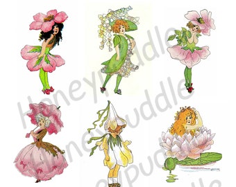 Flower Fairies, Fussy cut sheet, Junk Journal, Vintage Fairy, Wildflowers, Fairies Printables, Ephemera, Fae, Magic, Fairy Die cuts download