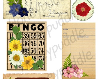 Pressed Flowers Digital Collage sheet, No.3 Florals, Botanical,  Nature inspired, Labels, Journal, envelope seals, ephemera digital download