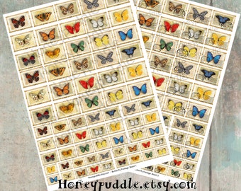 Butterfly Faux Postage, Flutterby Postage stamps, Nature Stamps Ephemera Kit, Junk Journal kit, Entemology Ephemera, Printable Collage sheet