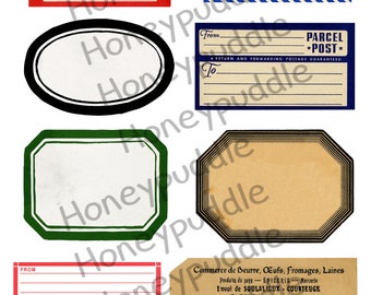 Vintage Digital Ephemera Kit, Junk Journal kit, Vintage labels, Faux Ephemera Download, Printable Collage sheet