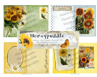 Simply Sunflowers, Printable Journal, Florals, Yellow Flowers, Butterflies Printable ephemera, Junk Journal, digital download, Junk Journal
