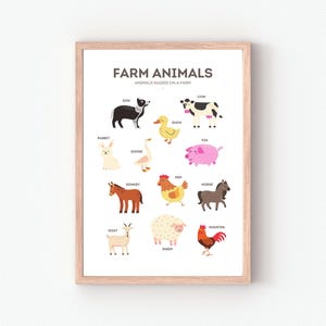 Farm Animals Poster, Educational Poster, Classroom Decor, Montessori Poster, Barnyard Animals Poster, Digital Download, Kids Room Decor