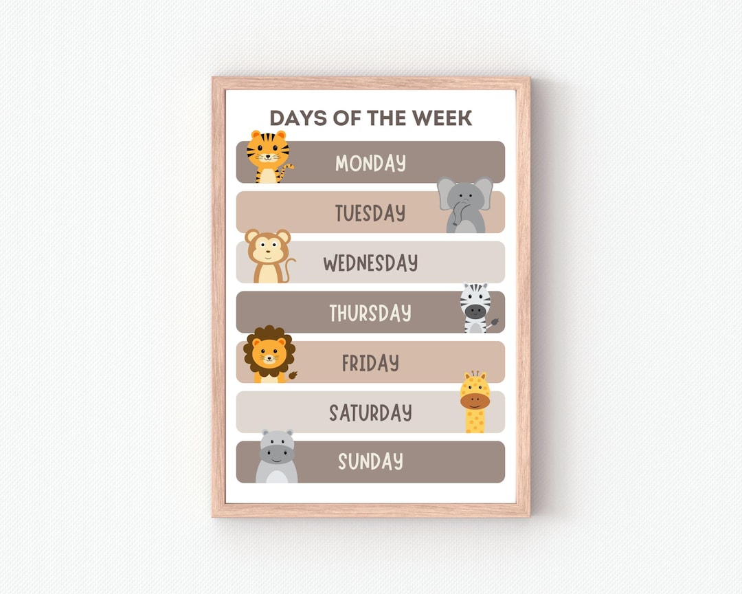 Days of the Week Poster: Animal Classroom Decor (digital Download) - Etsy