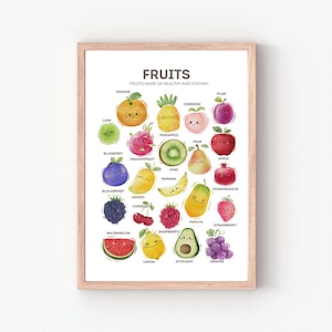 Póster de frutas, póster educativo, decoración para el aula, póster Montessori, póster de frutas y verduras, descarga digital, decoración para habitación infantil