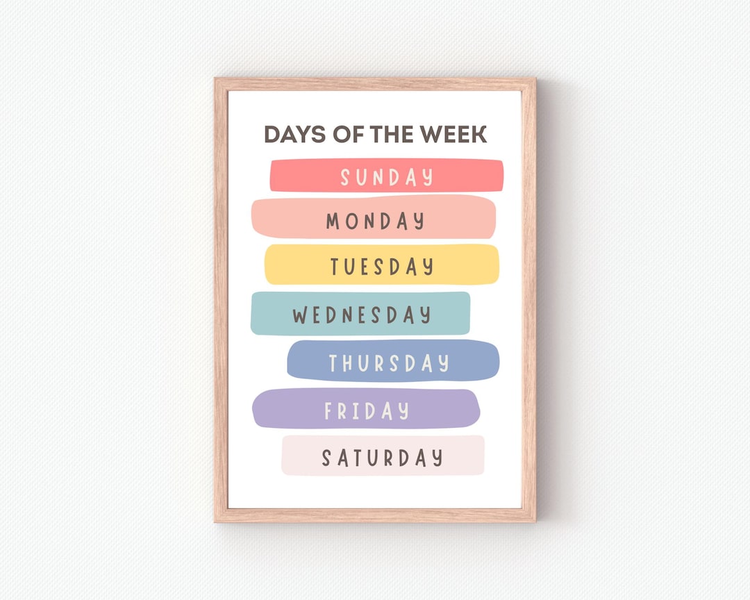 Days of the Week Poster: Rainbow Colors, Montessori Classroom Decor ...