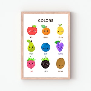 Poster con i colori della frutta, poster educativo, decorazioni per l'aula, poster Montessori, colori dell'arcobaleno, download digitale, decorazioni per la cameretta dei bambini
